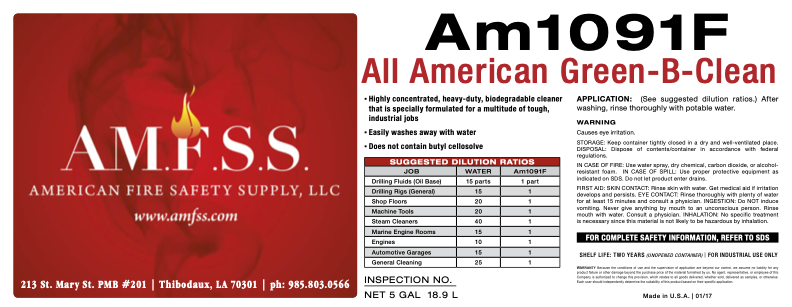AM1091F All American Green-B-Clean product label