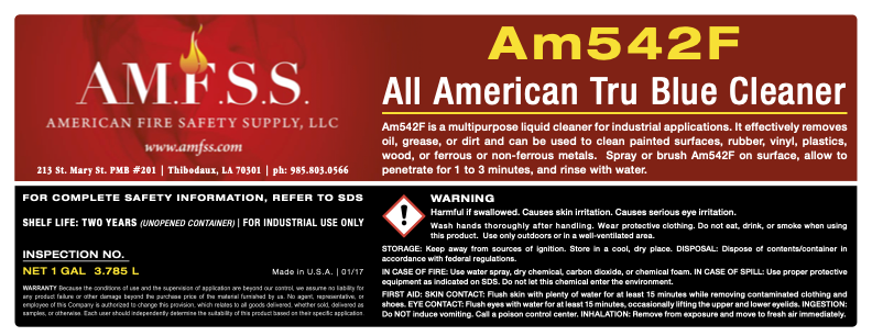 AM542F All American Tru Blue Cleaner product label